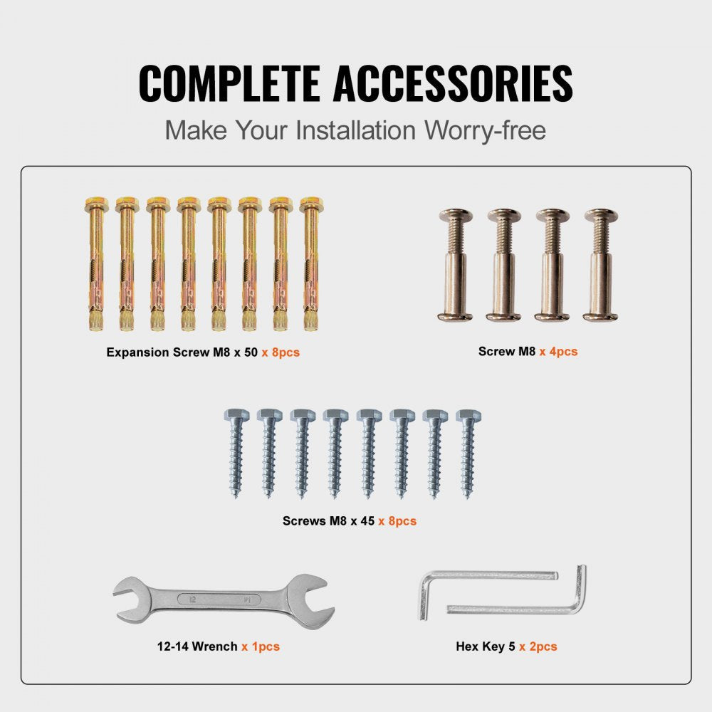 VEVOR 4-Step Handrail Fits 1 or 4 Steps Matte Black Stair Rail Wrought Iron Handrail with Installation Kit Hand Rails for Outdoor Steps 