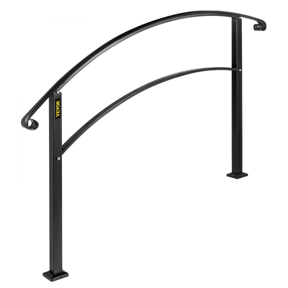 VEVOR 4-Step Handrail Fits 1 or 4 Steps Matte Black Stair Rail Wrought Iron Handrail with Installation Kit Hand Rails for Outdoor Steps 