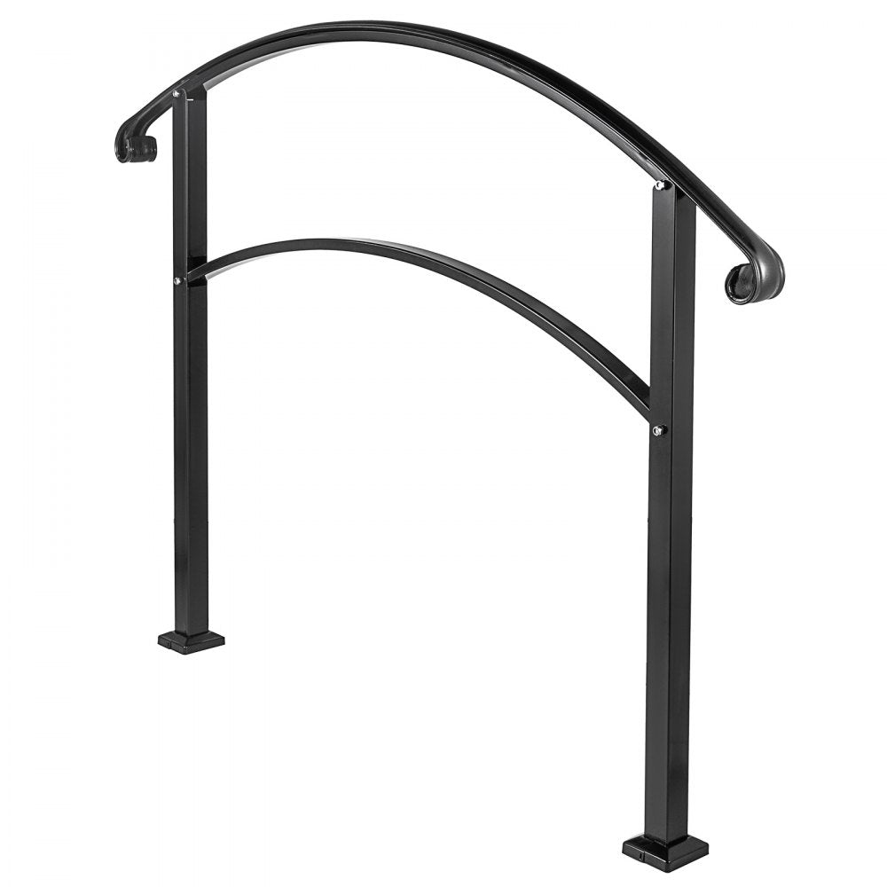 VEVOR 4-Step Handrail Fits 1 or 4 Steps Matte Black Stair Rail Wrought Iron Handrail with Installation Kit Hand Rails for Outdoor Steps 