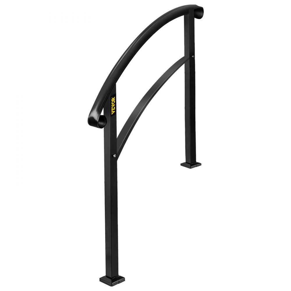 VEVOR 4-Step Handrail Fits 1 or 4 Steps Matte Black Stair Rail Wrought Iron Handrail with Installation Kit Hand Rails for Outdoor Steps 