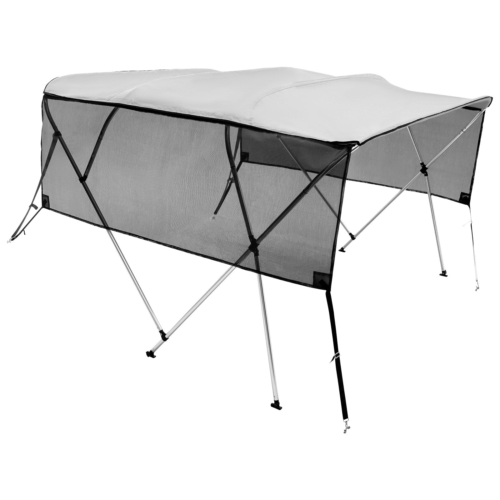 VEVOR 4 Bow Bimini Top Boat Cover, Detachable Mesh Sidewalls, 600D Polyester Canopy with 1" Aluminum Alloy Frame, Includes Storage Boot, 2 Support Poles, 2 Straps, 8'L x 54"H x 85"-90"W, Light Grey 