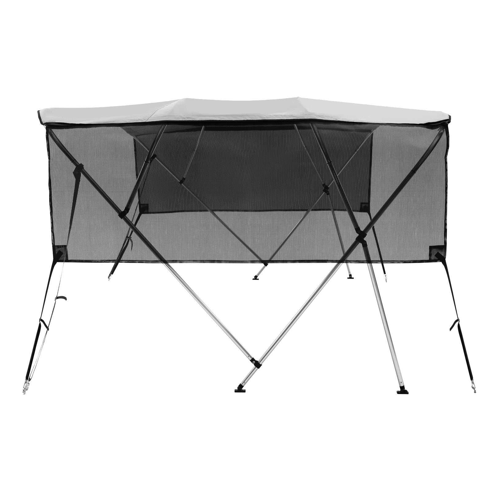 VEVOR 4 Bow Bimini Top Boat Cover, Detachable Mesh Sidewalls, 600D Polyester Canopy with 1" Aluminum Alloy Frame, Includes Storage Boot, 2 Support Poles, 2 Straps, 8'L x 54"H x 79"-84"W, Light Grey 