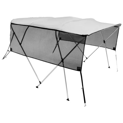 VEVOR 4 Bow Bimini Top Boat Cover, Detachable Mesh Sidewalls, 600D Polyester Canopy with 1" Aluminum Alloy Frame, Includes Storage Boot, 2 Support Poles, 2 Straps, 8'L x 54"H x 79"-84"W, Light Grey 