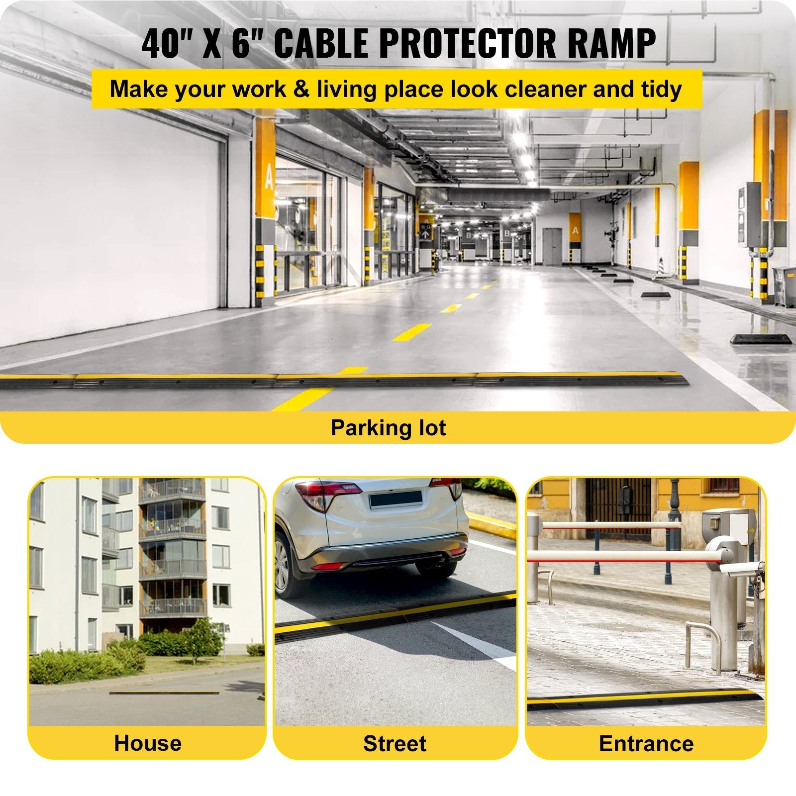 VEVOR 4 Pack of 1-Channel Rubber Cable Protector Ramps Heavy Duty 18000Lbs Load Capacity Cable Wire Cord Cover Ramp Speed Bump Driveway Hose Cable Ramp Protective Cover 
