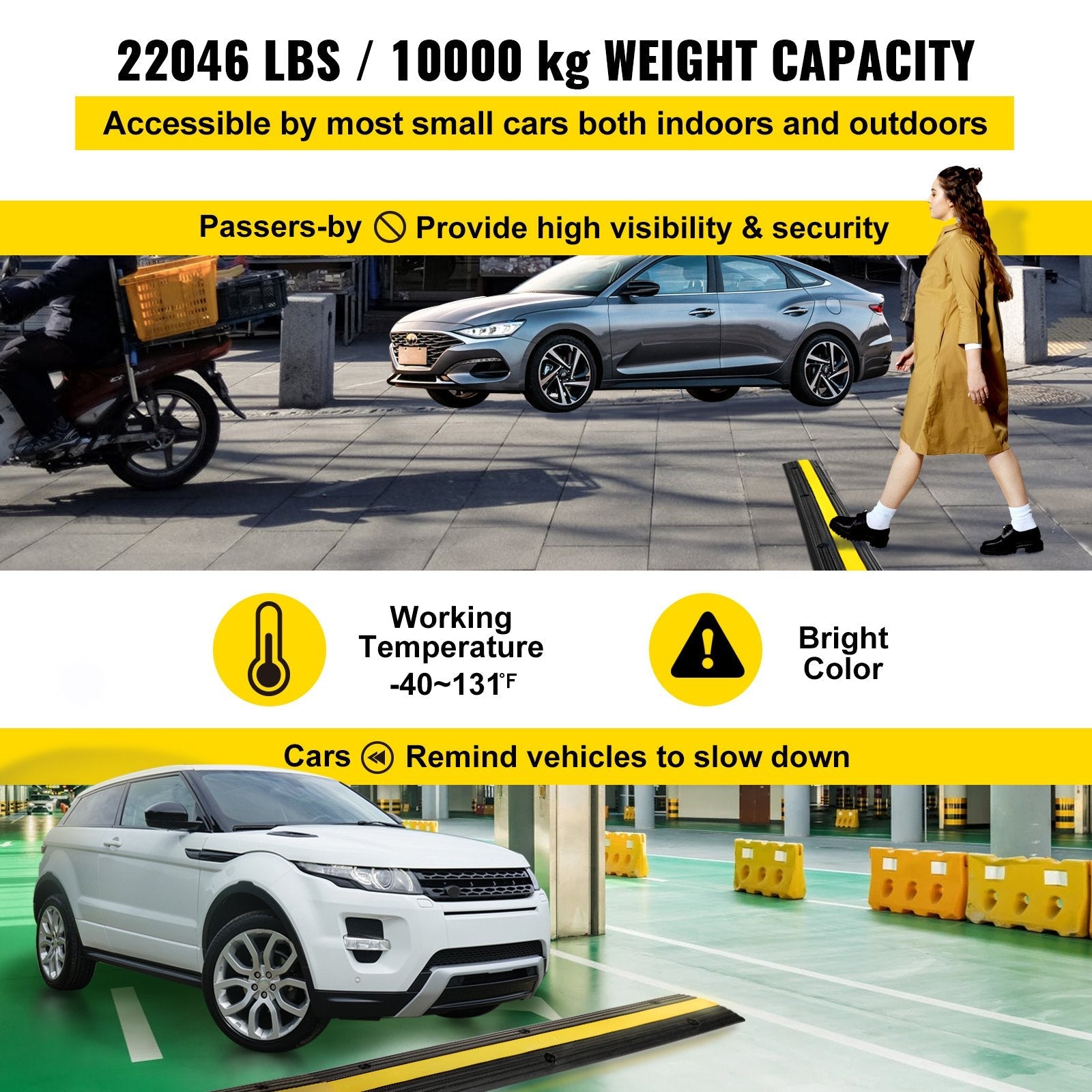 VEVOR 4 Pack of 1-Channel Rubber Cable Protector Ramps Heavy Duty 18000Lbs Load Capacity Cable Wire Cord Cover Ramp Speed Bump Driveway Hose Cable Ramp Protective Cover 