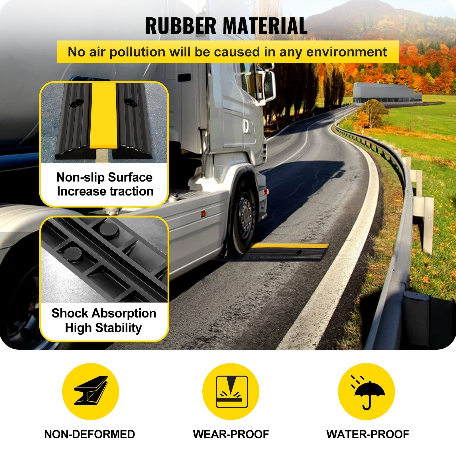 VEVOR 4 Pack of 1-Channel Rubber Cable Protector Ramps Heavy Duty 18000Lbs Load Capacity Cable Wire Cord Cover Ramp Speed Bump Driveway Hose Cable Ramp Protective Cover 