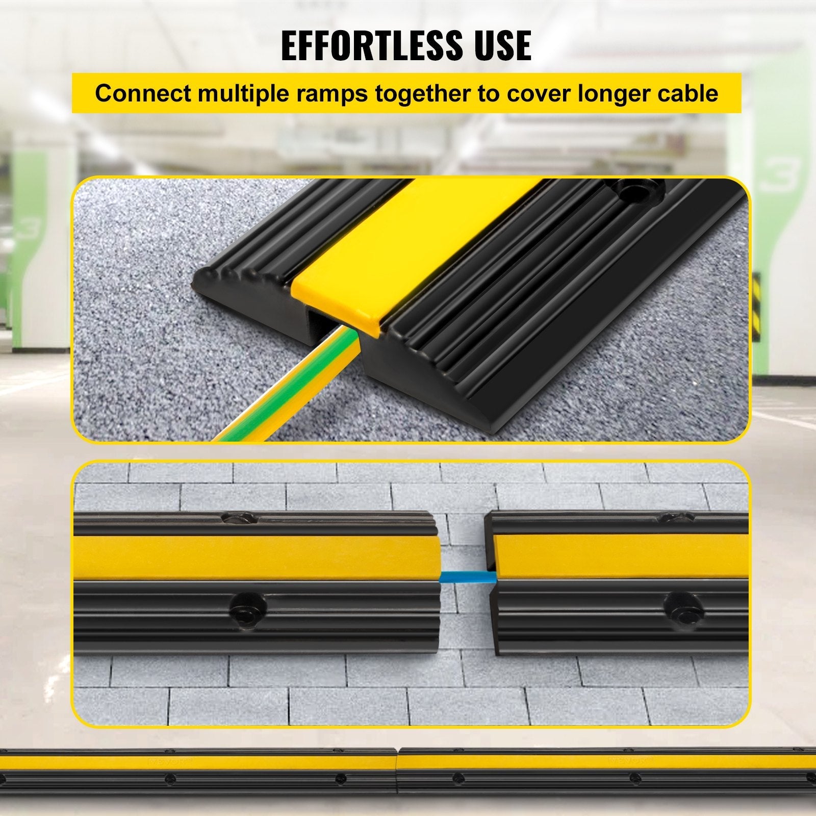 VEVOR 4 Pack of 1-Channel Rubber Cable Protector Ramps Heavy Duty 18000Lbs Load Capacity Cable Wire Cord Cover Ramp Speed Bump Driveway Hose Cable Ramp Protective Cover 