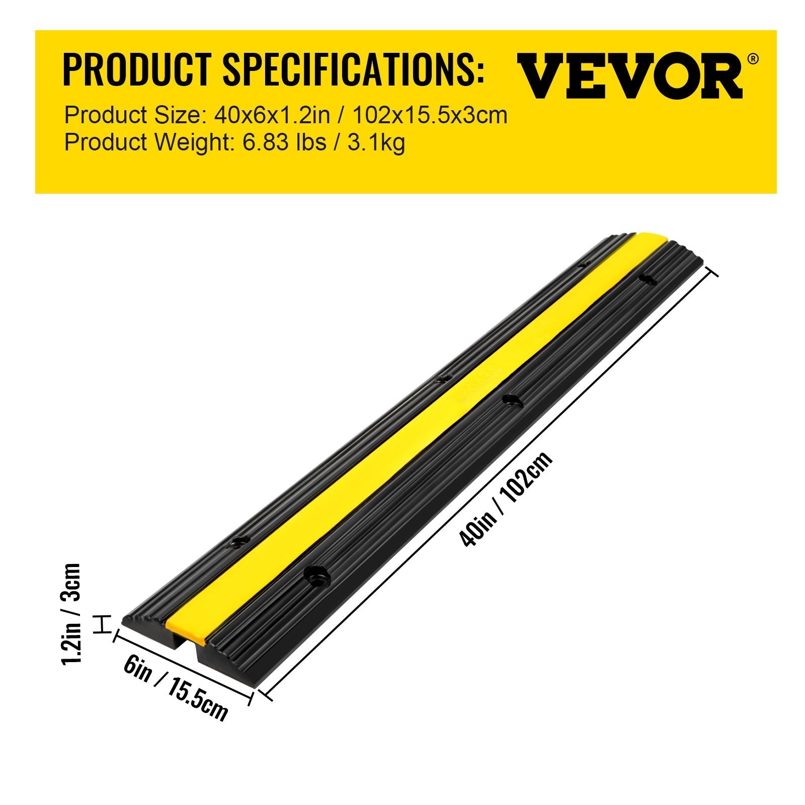 VEVOR 4 Pack of 1-Channel Rubber Cable Protector Ramps Heavy Duty 18000Lbs Load Capacity Cable Wire Cord Cover Ramp Speed Bump Driveway Hose Cable Ramp Protective Cover 