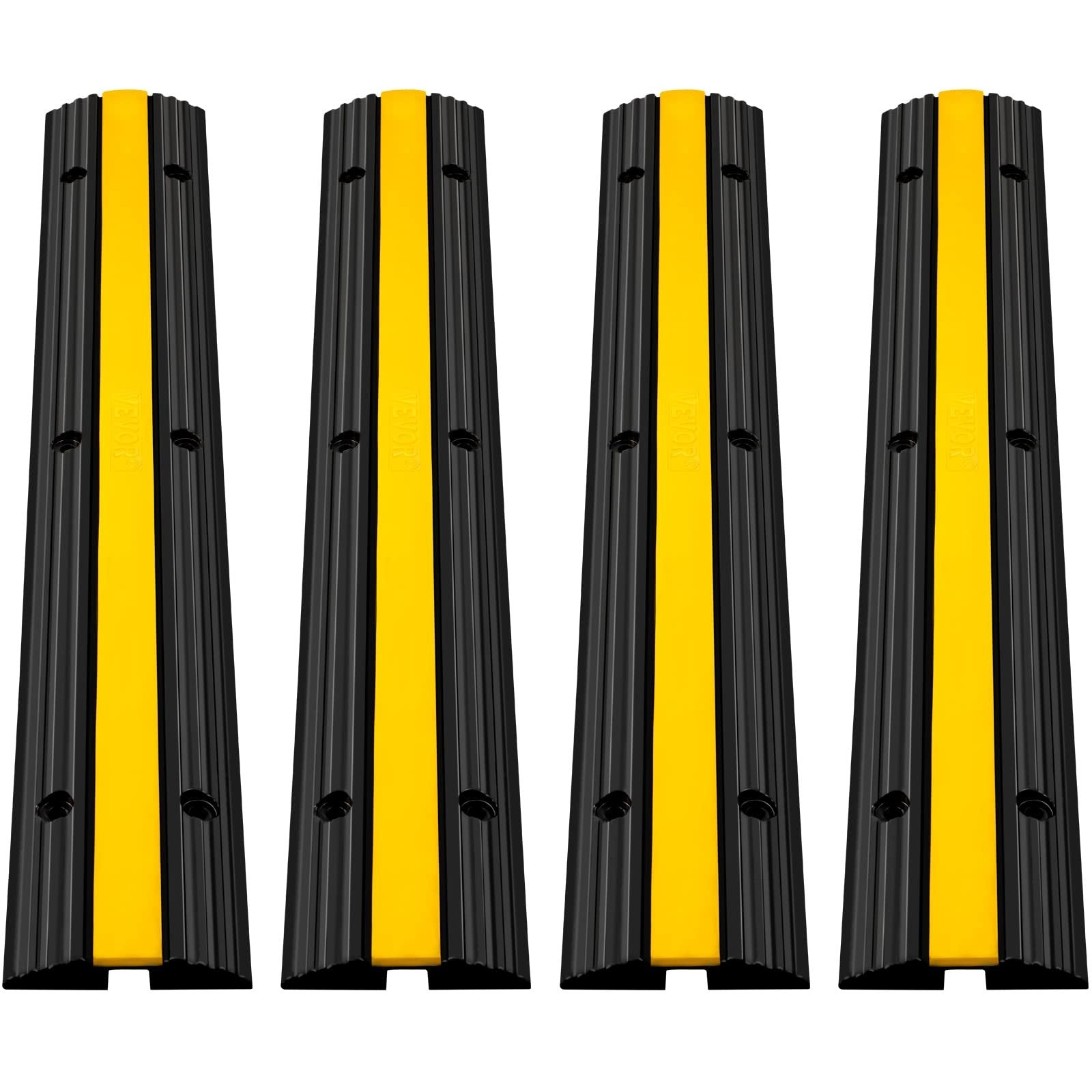 VEVOR 4 Pack of 1-Channel Rubber Cable Protector Ramps Heavy Duty 18000Lbs Load Capacity Cable Wire Cord Cover Ramp Speed Bump Driveway Hose Cable Ramp Protective Cover 