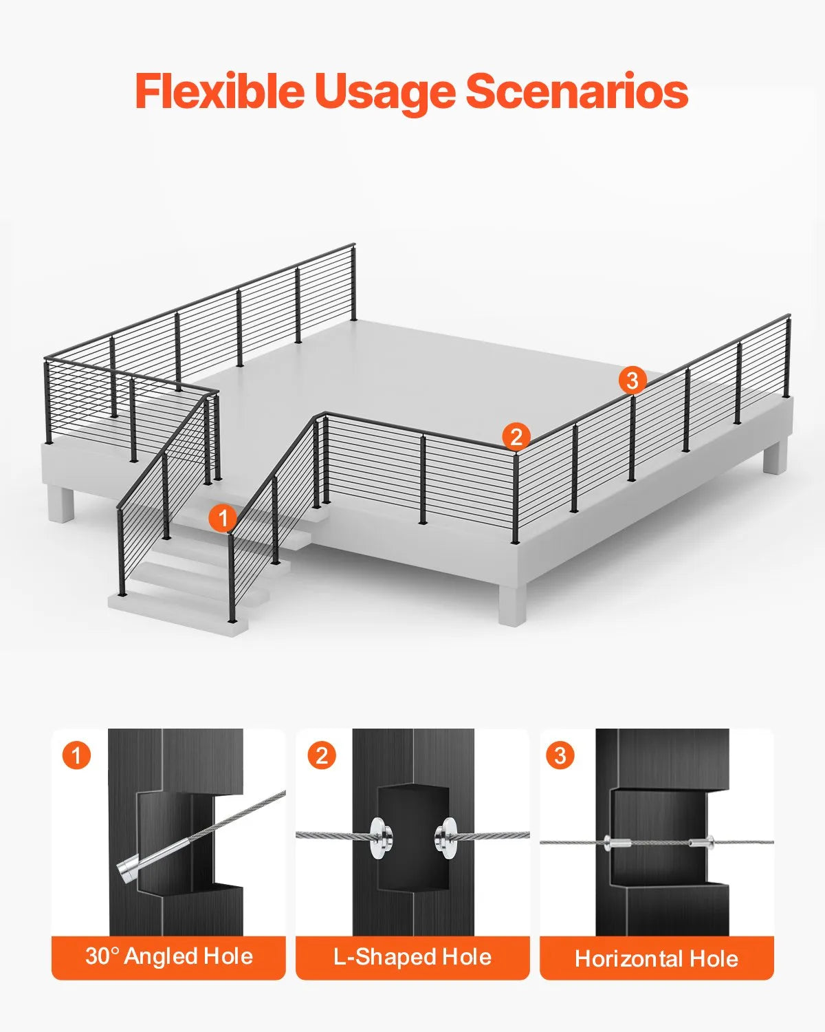 VEVOR Cable Railing Post 42x1x2 In Horizontal-Hole Post 4JZLGZXHS106REP67001V0