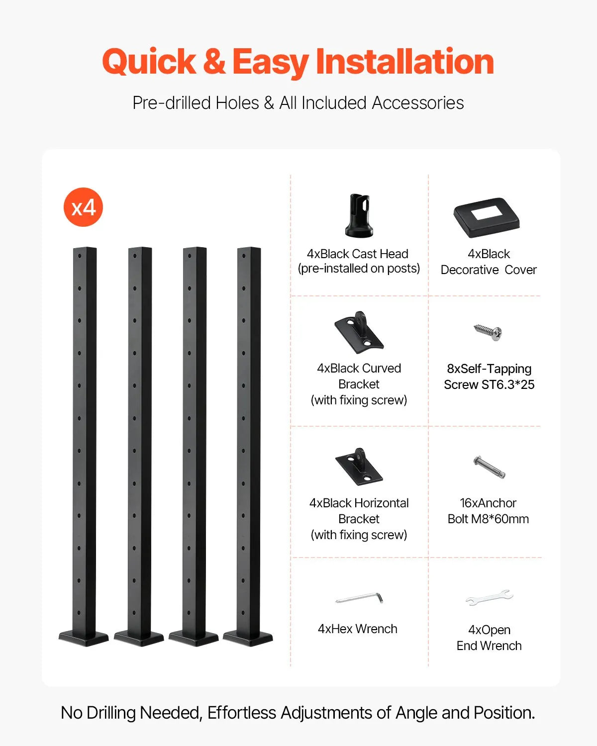 VEVOR Cable Railing Post 42x1x2 In Horizontal-Hole Post 4JZLGZXHS106REP67001V0