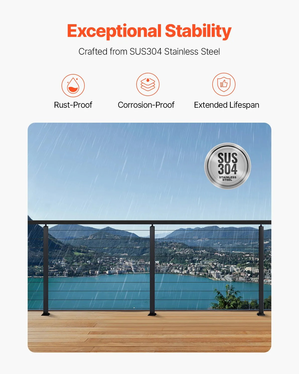 VEVOR Cable Railing Post 36x2x2 In Horizontal-Hole Post 4JZLGZXHS914MY65M001V0