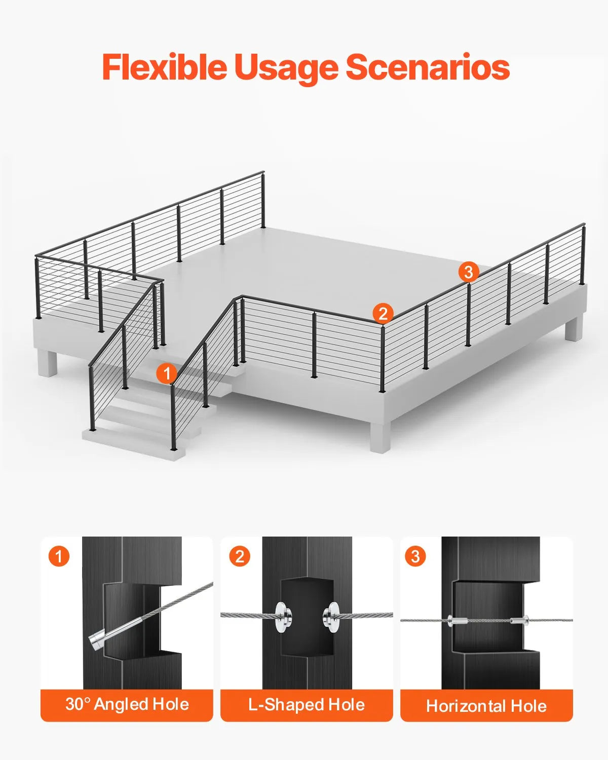 VEVOR Cable Railing Post 36x1x2 In Horizontal-Hole Post 4JZLGZXHS914UUOI6001V0