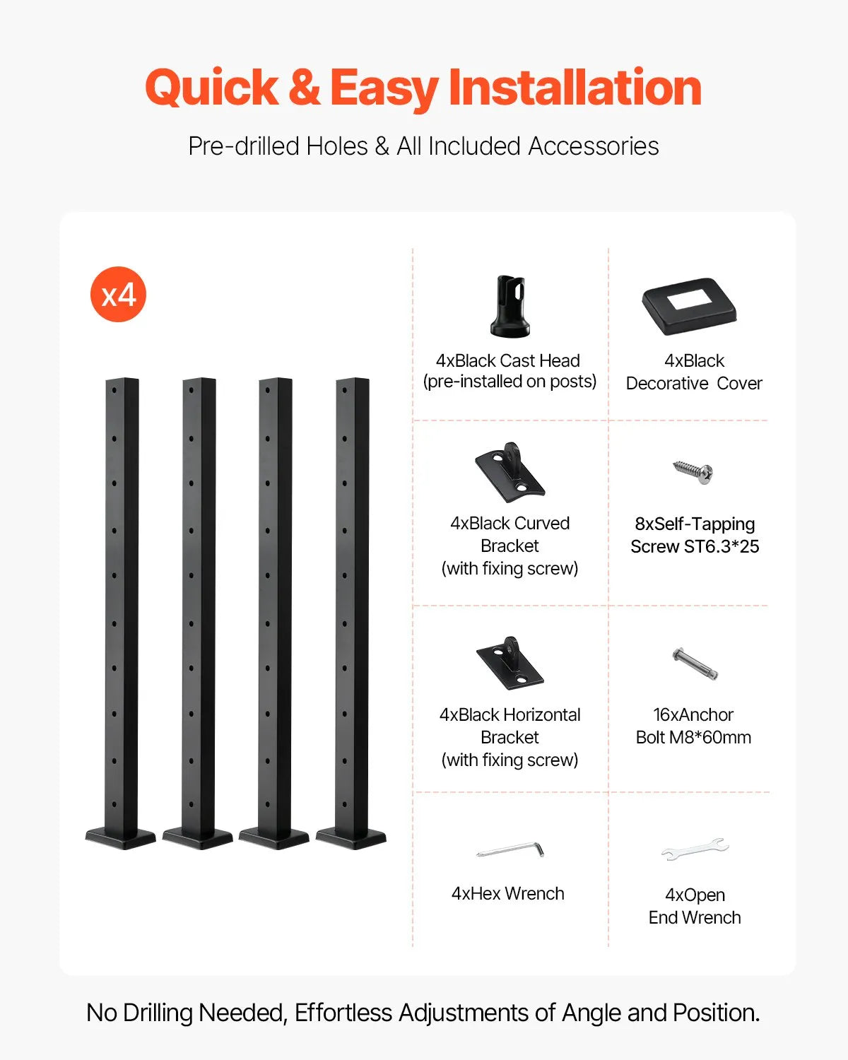 VEVOR Cable Railing Post 36x1x2 In Horizontal-Hole Post 4JZLGZXHS914UUOI6001V0