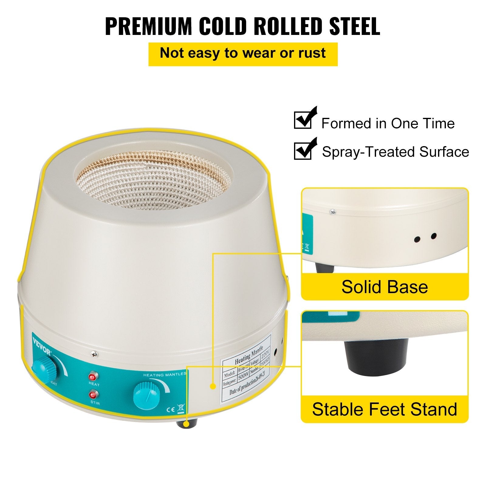 VEVOR Heating Mantle 500ml Magnetic Stirrer Heating Mantle 0-1600rpm Heating Mantle Magnetic Stirrer 250W Lab Magnetic Stir Plate for Liquid Heating and Stirring (500ml) 