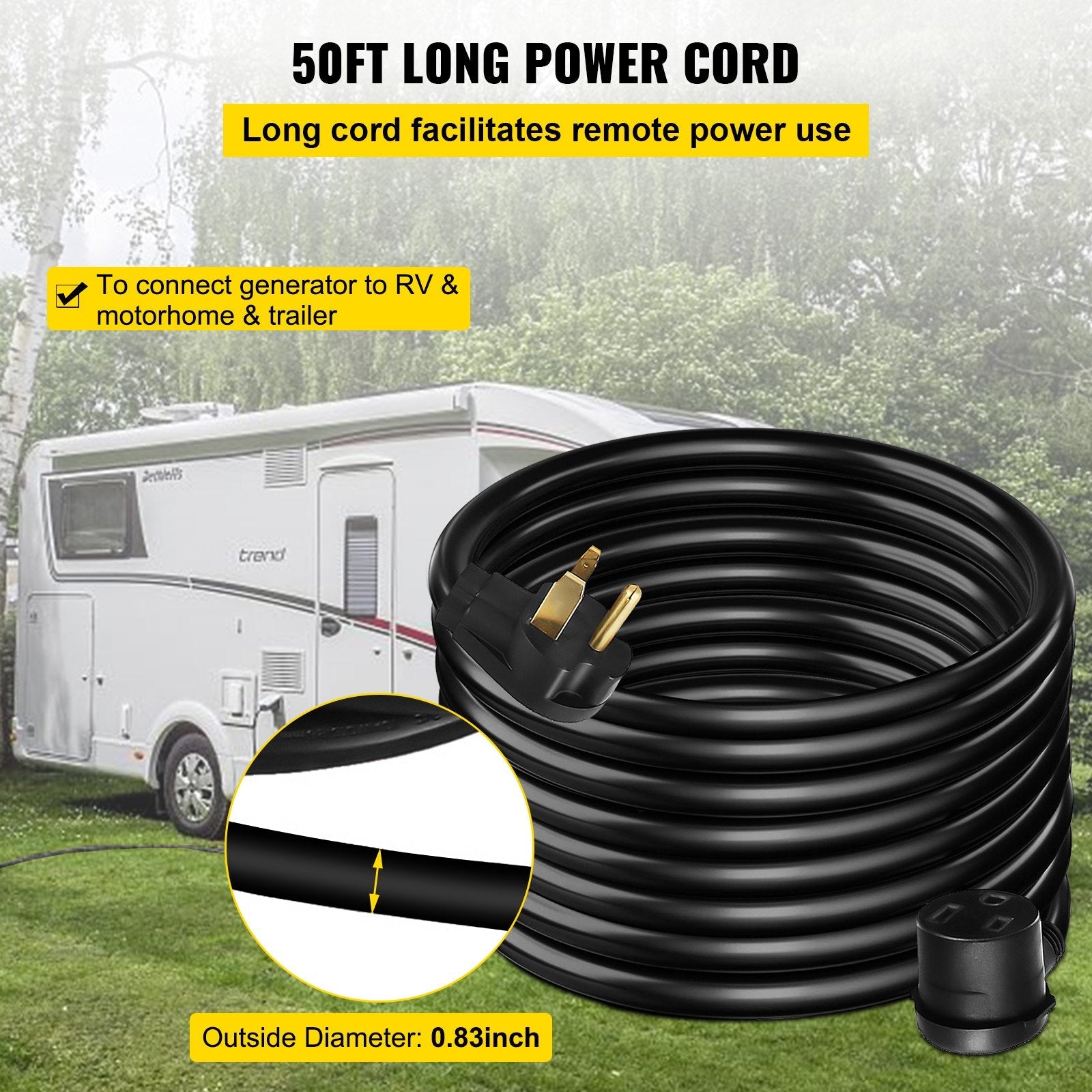 VEVOR Extension Cord, 50ft 250 Volt, 10 Gauge Heavy Duty Outdoor Welder Extension Cord with 10 Awg 3 Prong, 30 Amp Power Extension for Welding Machines, NEMA 6-50 Plug, ETL Approved, Black 
