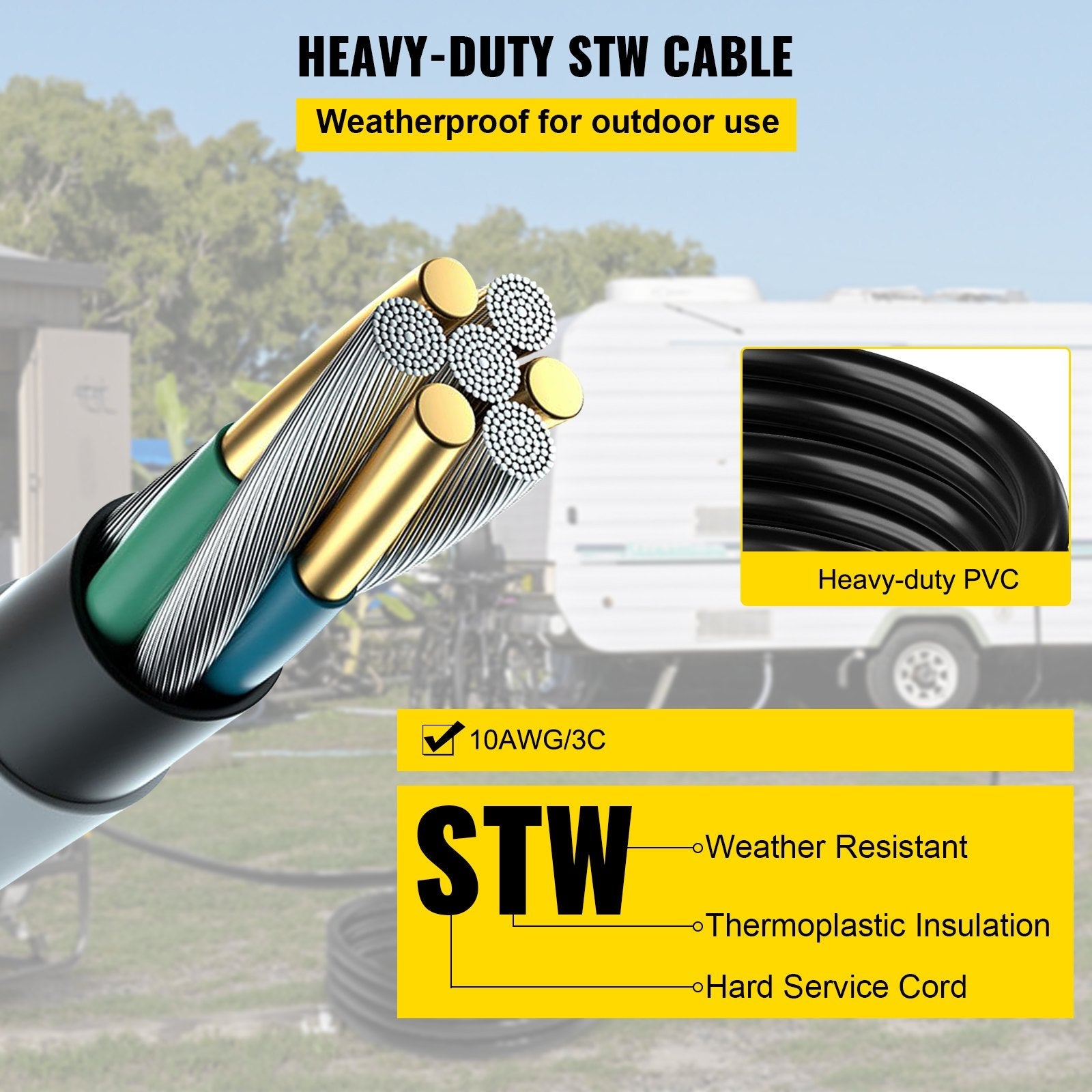 VEVOR Extension Cord, 50ft 250 Volt, 10 Gauge Heavy Duty Outdoor Welder Extension Cord with 10 Awg 3 Prong, 30 Amp Power Extension for Welding Machines, NEMA 6-50 Plug, ETL Approved, Black 