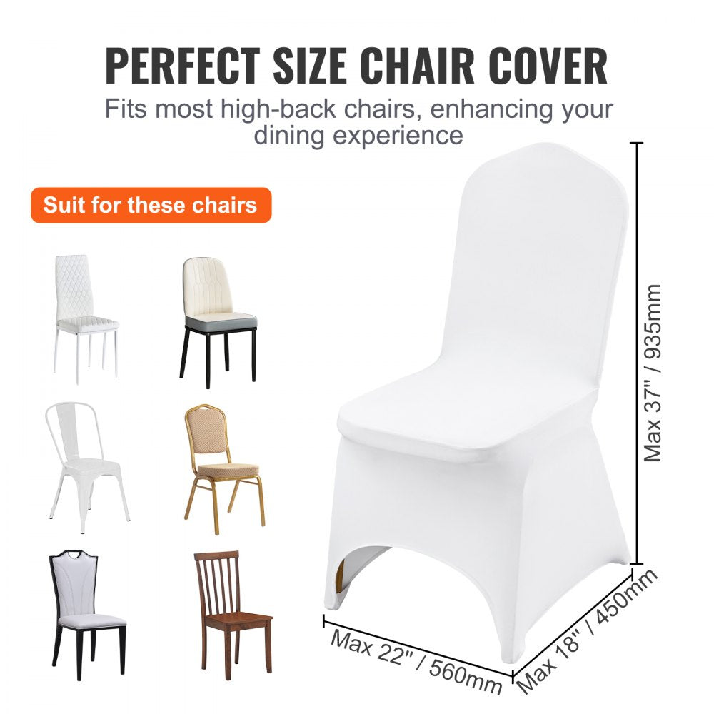 VEVOR 50pcs Chair Cover Wedding Spandex White Chair Covers Stretch Fabric Removable Washable Protective Slipcovers for Weddings Banquets Ceremony(Arched,50PCS) 