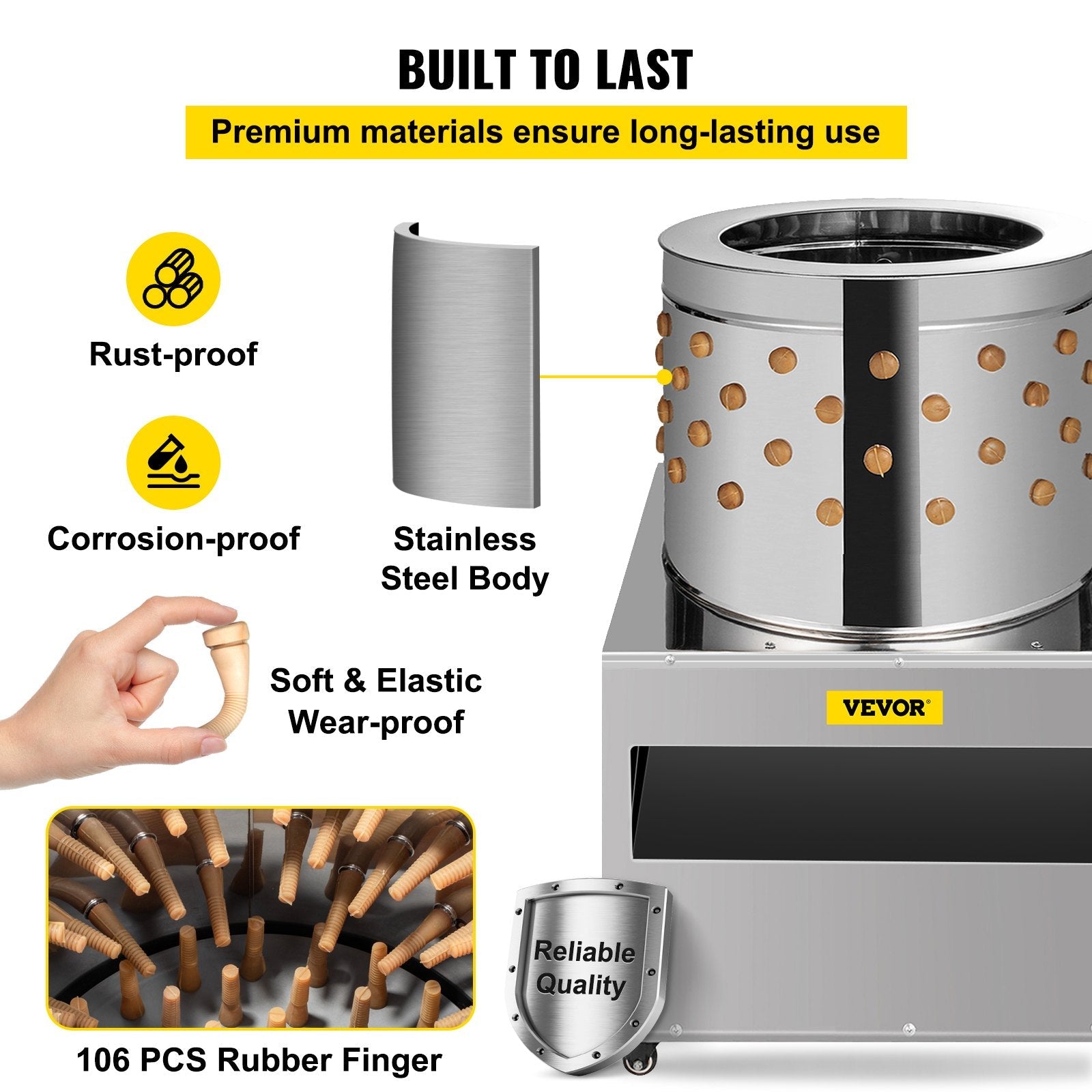 VEVOR Stainless Steel Chicken Plucker 20 Inch Barrel Diameter De-Feather Remover Poultry Machine 1500W 275R/min Barrel Diameter Heavy Duty Feather Plucking Machine 