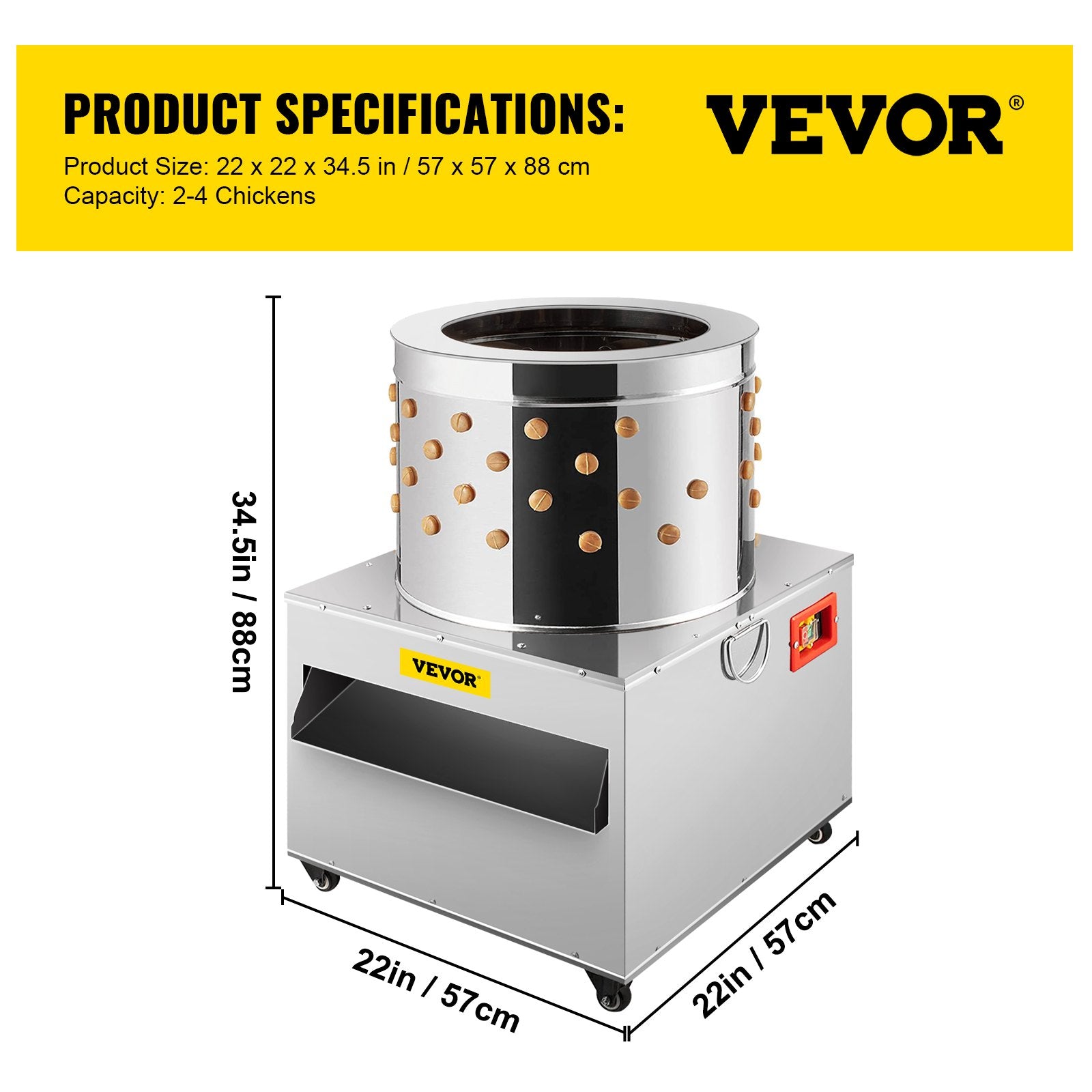 VEVOR Stainless Steel Chicken Plucker 20 Inch Barrel Diameter De-Feather Remover Poultry Machine 1500W 275R/min Barrel Diameter Heavy Duty Feather Plucking Machine 