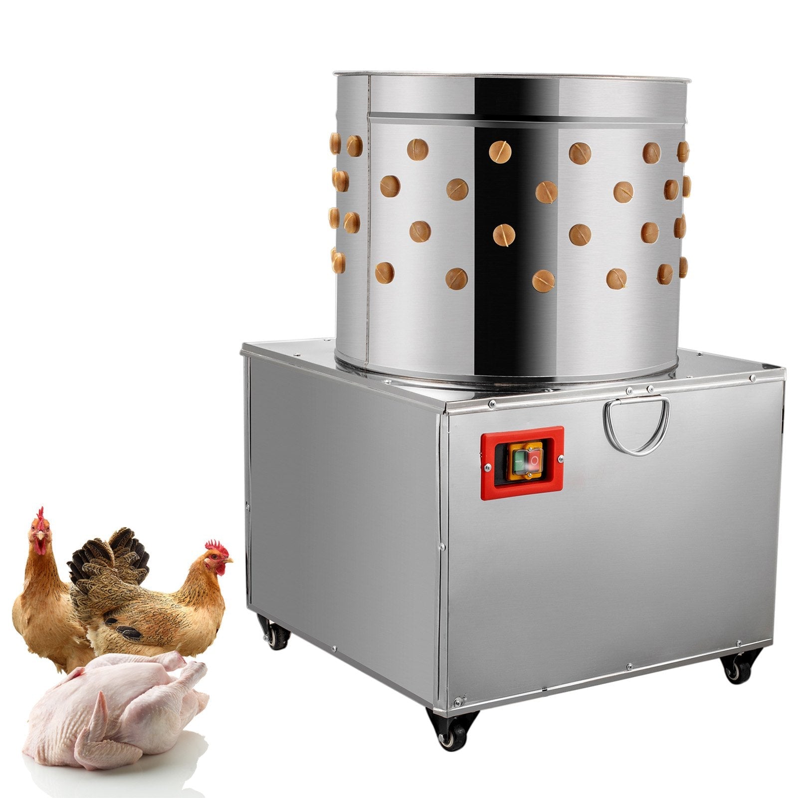 VEVOR Stainless Steel Chicken Plucker 20 Inch Barrel Diameter De-Feather Remover Poultry Machine 1500W 275R/min Barrel Diameter Heavy Duty Feather Plucking Machine 