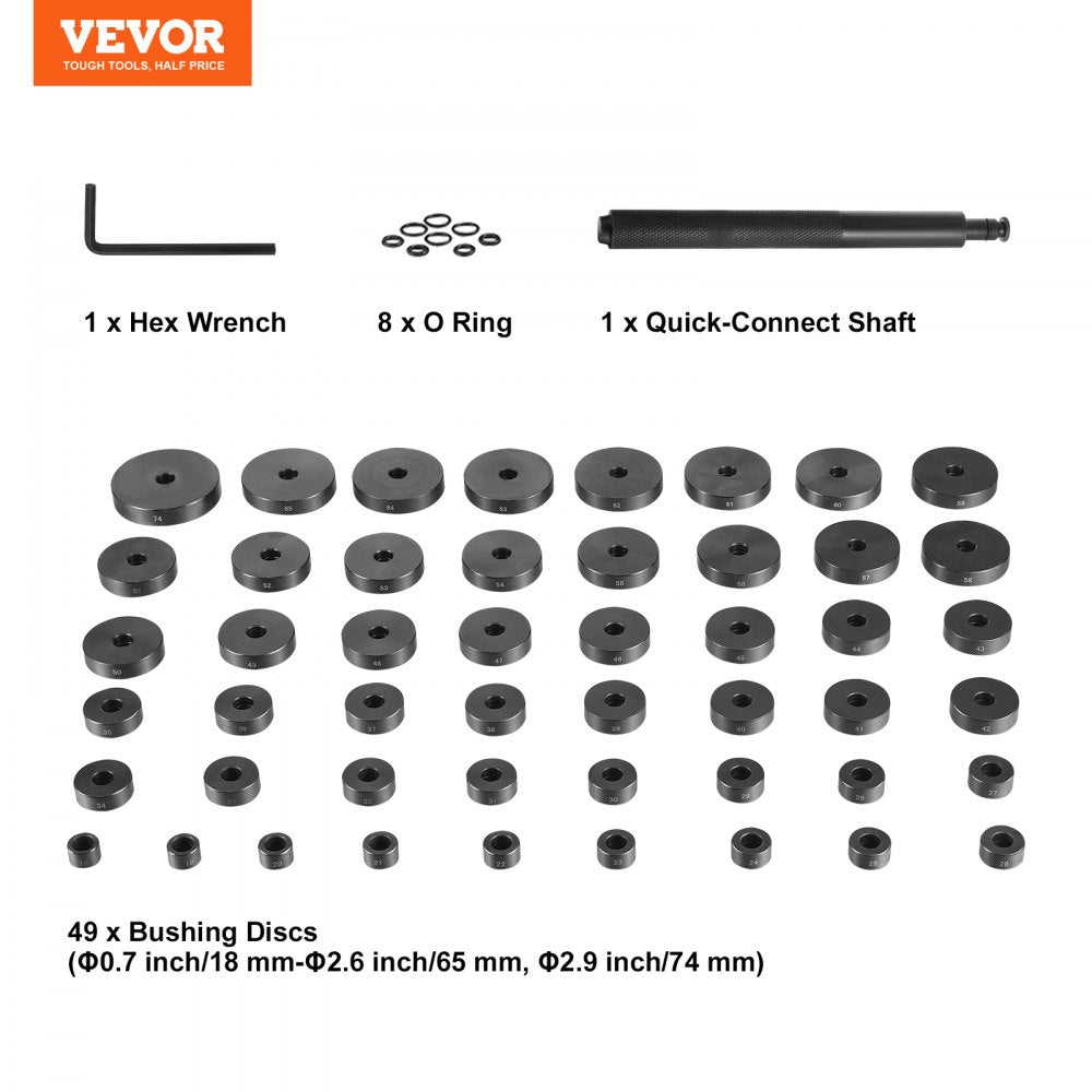 VEVOR 52PCS Custom Bushing Bearing & Seal Driver Set, Transmission Wheel Axle Bearing Race, Seal Driver Installer Remover, 18-65mm & 74mm Metric Discs Bush Removal Puller Bearing Press Tool Kit 