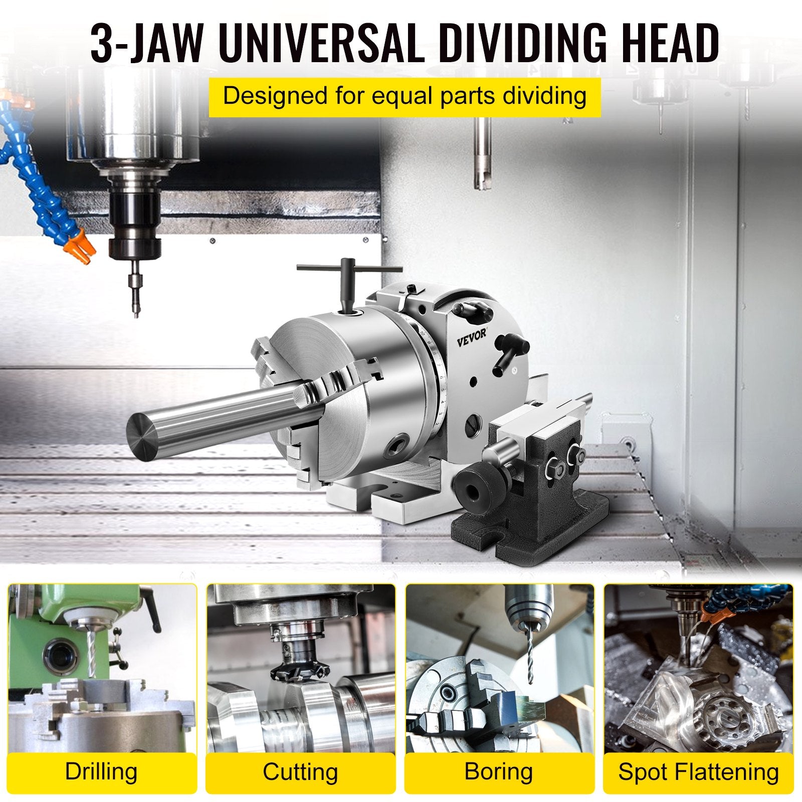 VEVOR Dividing Head BS-0 5Inch 3 Jaw Chuck Dividing Head Set Precision Semi Universal Dividing Head for Milling Machine Rotary Table Tailstock Milling Set (5 Inch Chuck) 