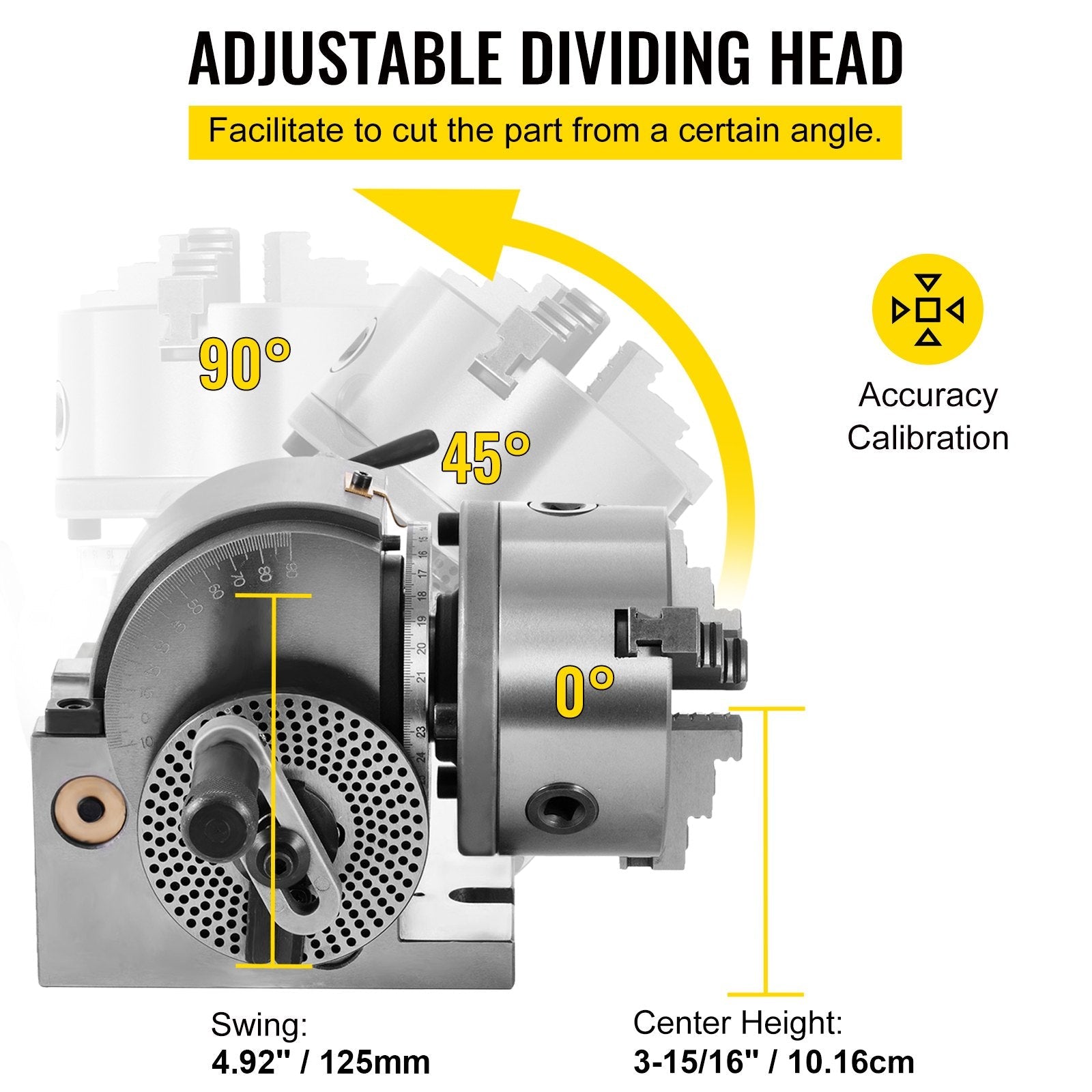 VEVOR Dividing Head BS-0 5Inch 3 Jaw Chuck Dividing Head Set Precision Semi Universal Dividing Head for Milling Machine Rotary Table Tailstock Milling Set (5 Inch Chuck) 