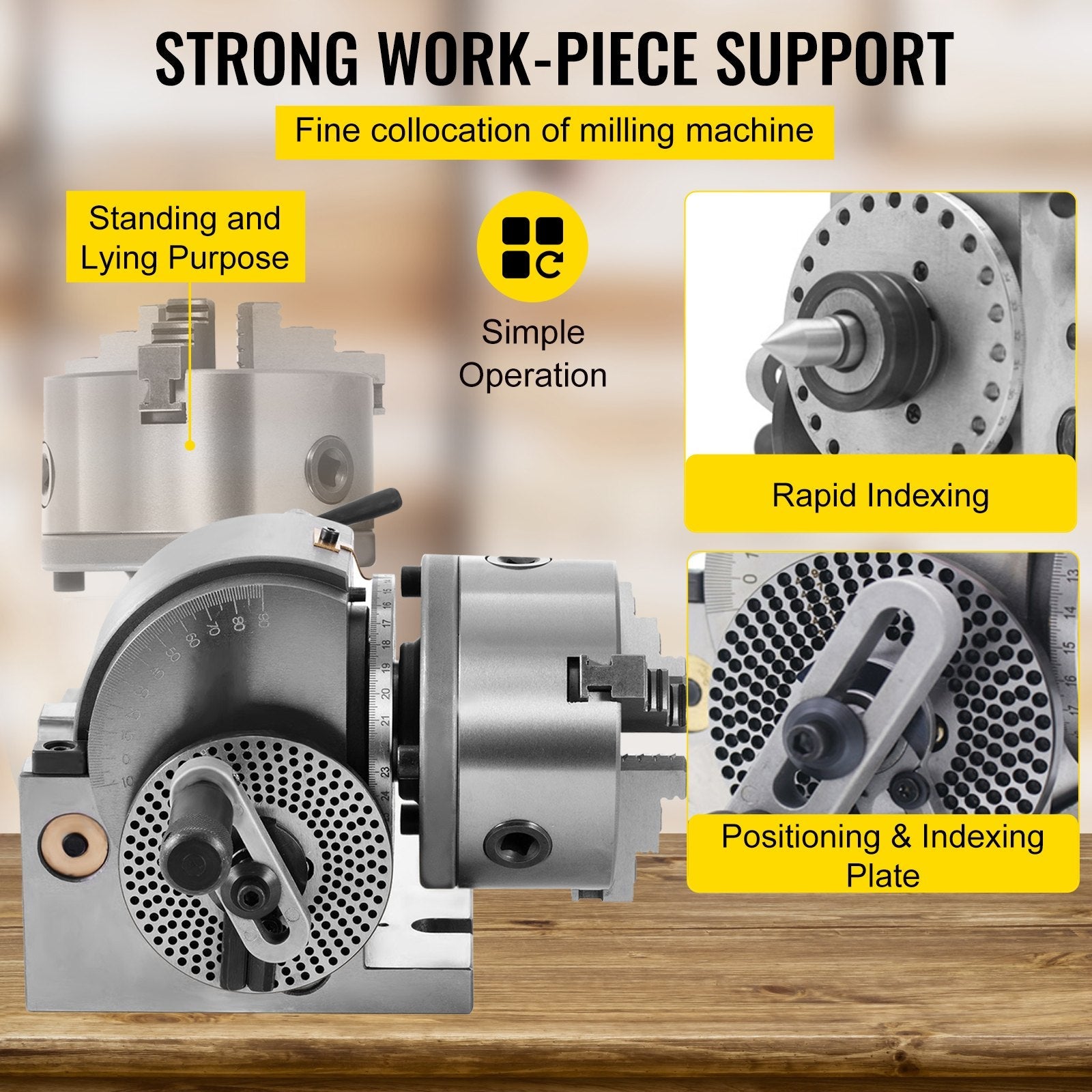 VEVOR Dividing Head BS-0 5Inch 3 Jaw Chuck Dividing Head Set Precision Semi Universal Dividing Head for Milling Machine Rotary Table Tailstock Milling Set (5 Inch Chuck) 
