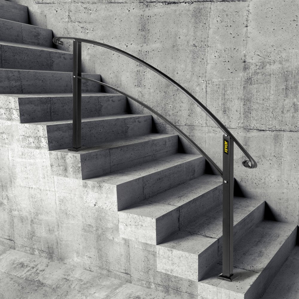 VEVOR Handrails for Outdoor Steps, Fit 1 or 5 Steps Outdoor Stair Railing, Black Wrought Iron Handrail, Flexible Front Porch Hand Rail, Transitional Handrails for Concrete Steps or Wooden Stairs 