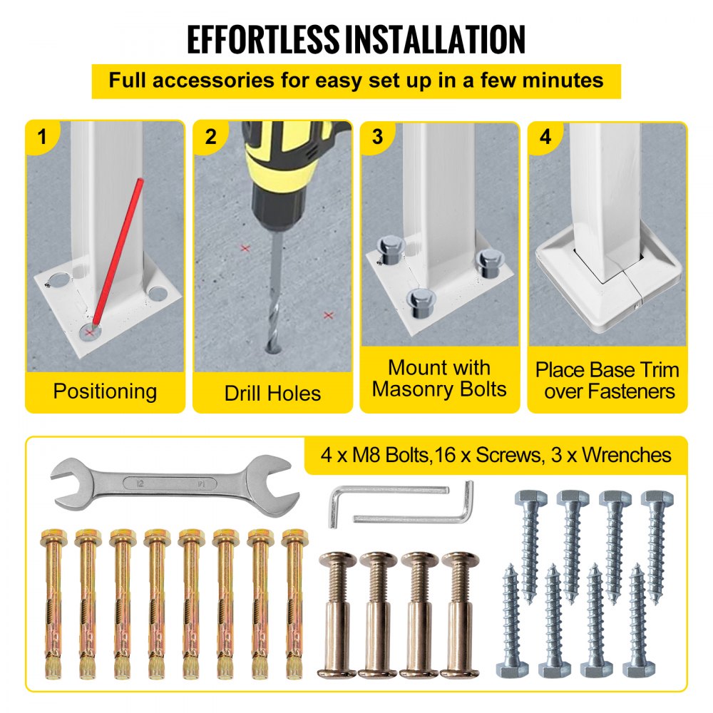 VEVOR Handrails for Outdoor Steps, Fit 1 or 5 Steps Outdoor Stair Railing, White Wrought Iron Handrail, Flexible Front Porch Hand Rail, Transitional Handrails for Concrete Steps or Wooden Stairs 
