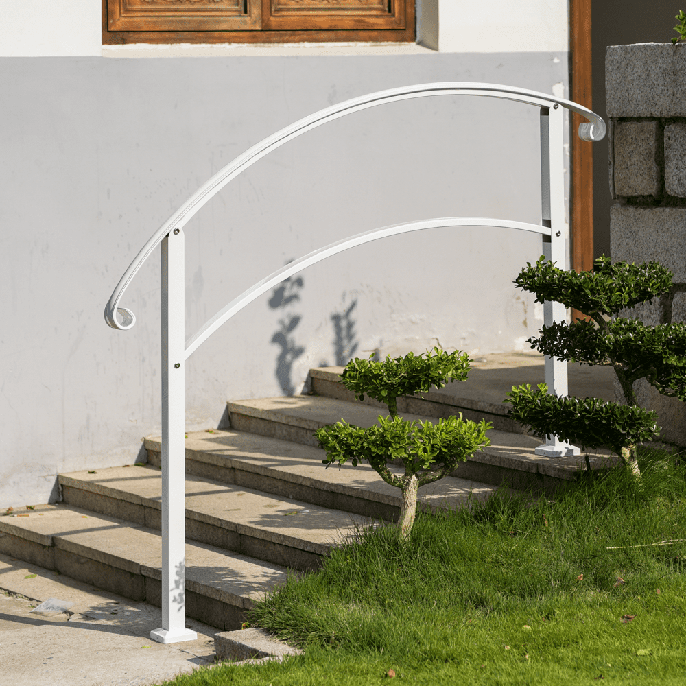 VEVOR Handrails for Outdoor Steps, Fit 1 or 5 Steps Outdoor Stair Railing, White Wrought Iron Handrail, Flexible Front Porch Hand Rail, Transitional Handrails for Concrete Steps or Wooden Stairs 