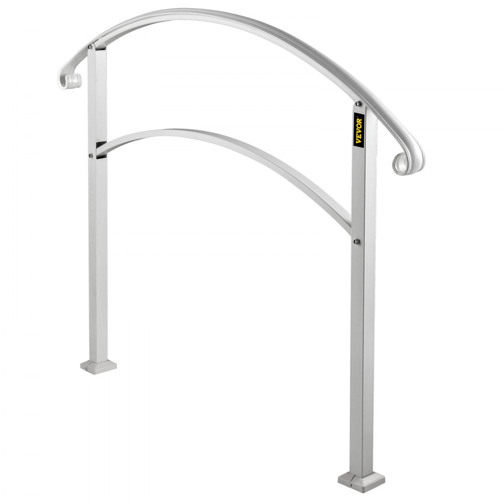 VEVOR Handrails for Outdoor Steps, Fit 1 or 5 Steps Outdoor Stair Railing, White Wrought Iron Handrail, Flexible Front Porch Hand Rail, Transitional Handrails for Concrete Steps or Wooden Stairs 