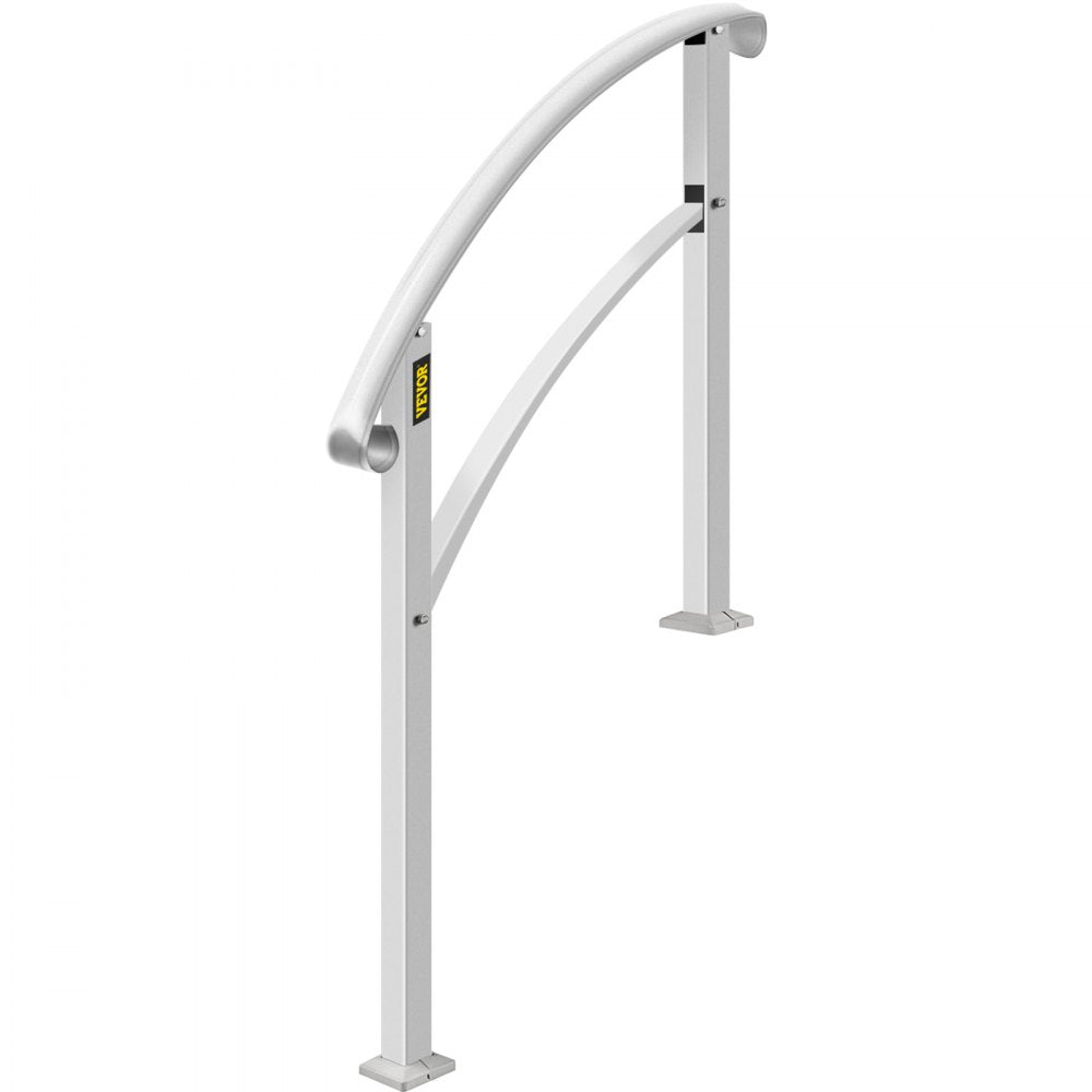 VEVOR Handrails for Outdoor Steps, Fit 1 or 5 Steps Outdoor Stair Railing, White Wrought Iron Handrail, Flexible Front Porch Hand Rail, Transitional Handrails for Concrete Steps or Wooden Stairs 