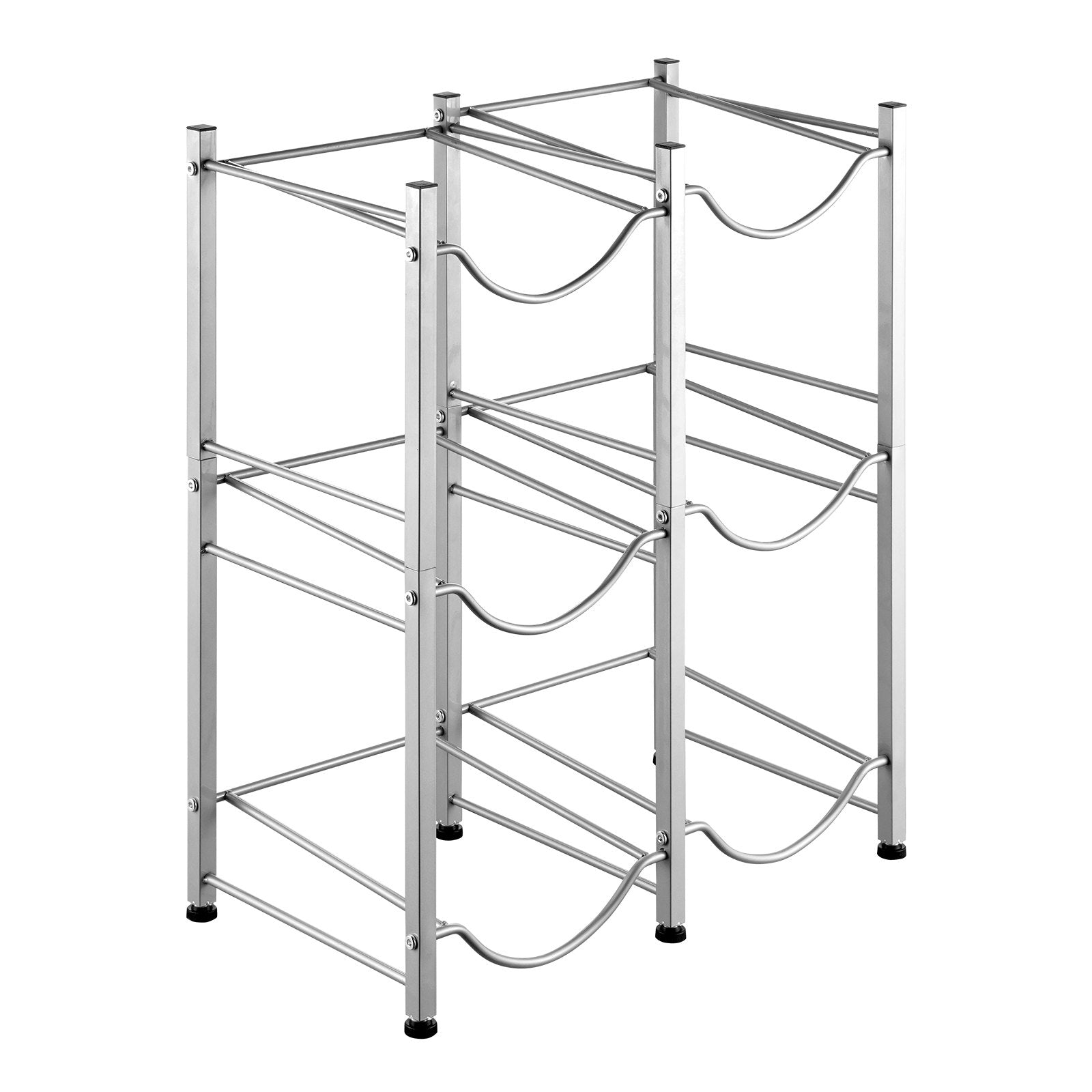 VEVOR 3 Tiers Water Jug Holder Double Row Water Bottle Rack for 6 Bottles Silver 