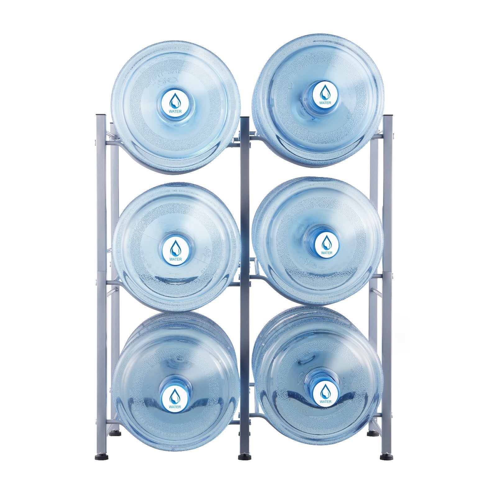VEVOR 3 Tiers Water Jug Holder Double Row Water Bottle Rack for 6 Bottles Silver 