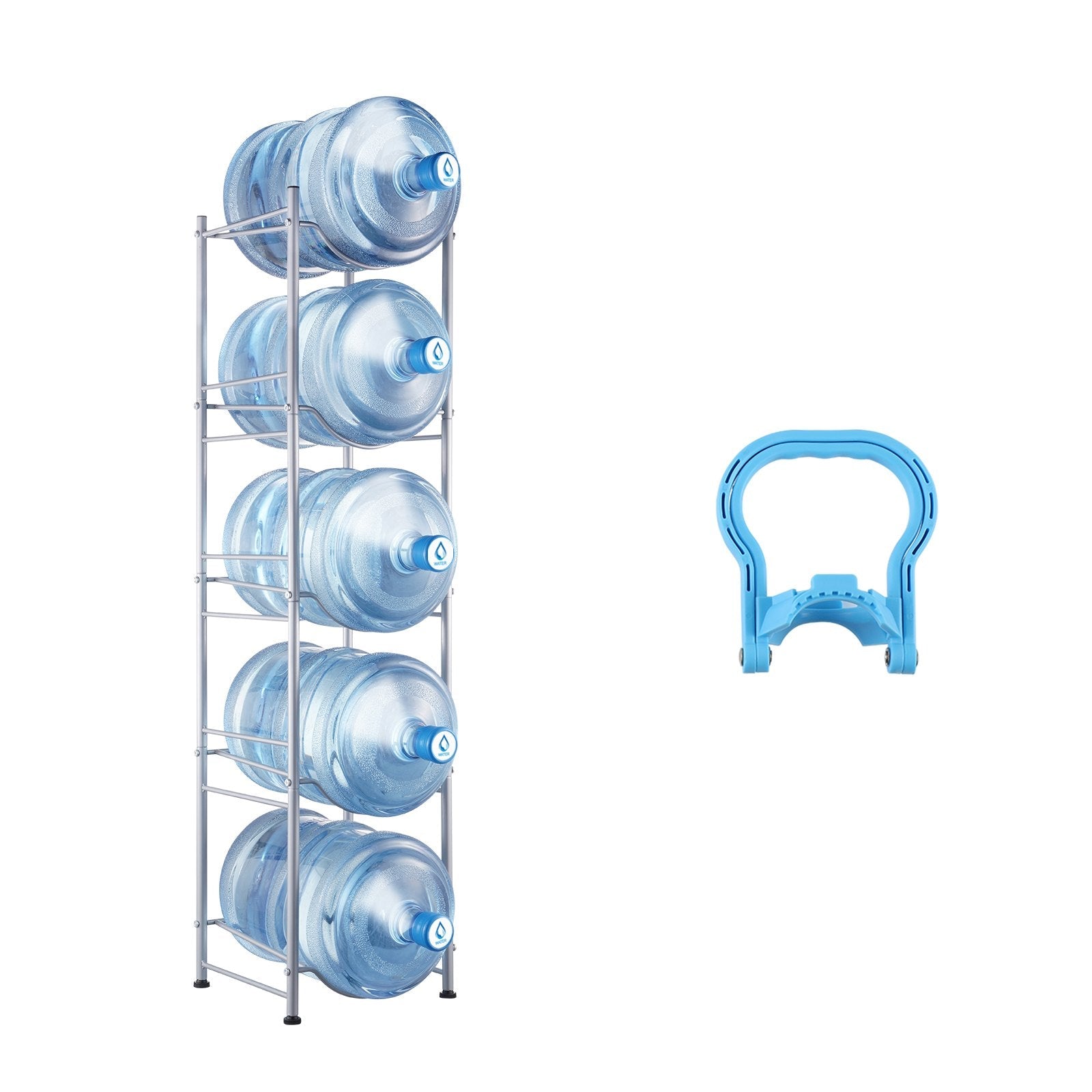 VEVOR 5 Tiers Water Jug Holder Single Row Water Bottle Rack for 5 Bottles Silver 