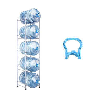 VEVOR 5 Tiers Water Jug Holder Single Row Water Bottle Rack for 5 Bottles Silver 