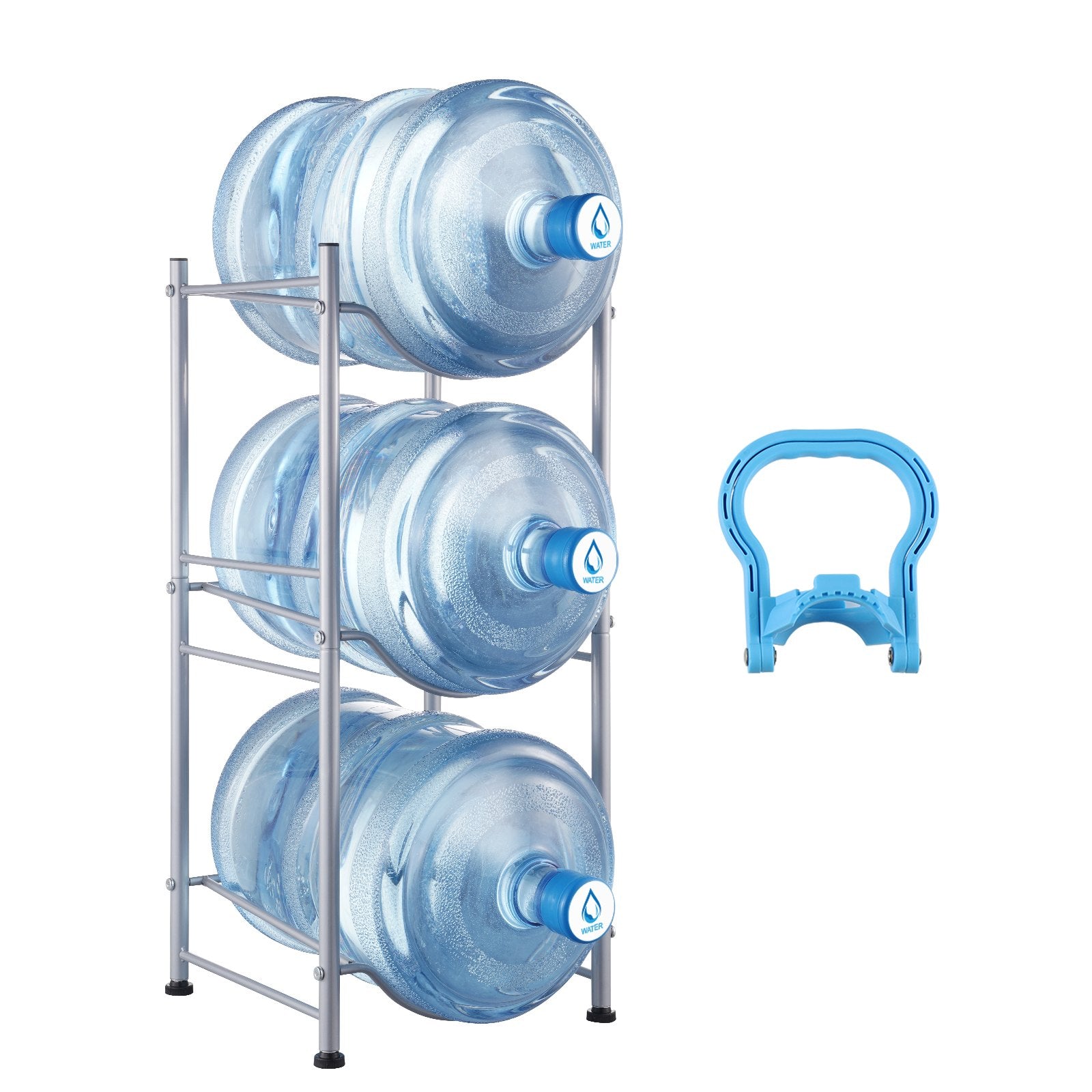 VEVOR 3 Tiers Water Jug Holder Single Row Water Bottle Rack for 3 Bottles Silver 