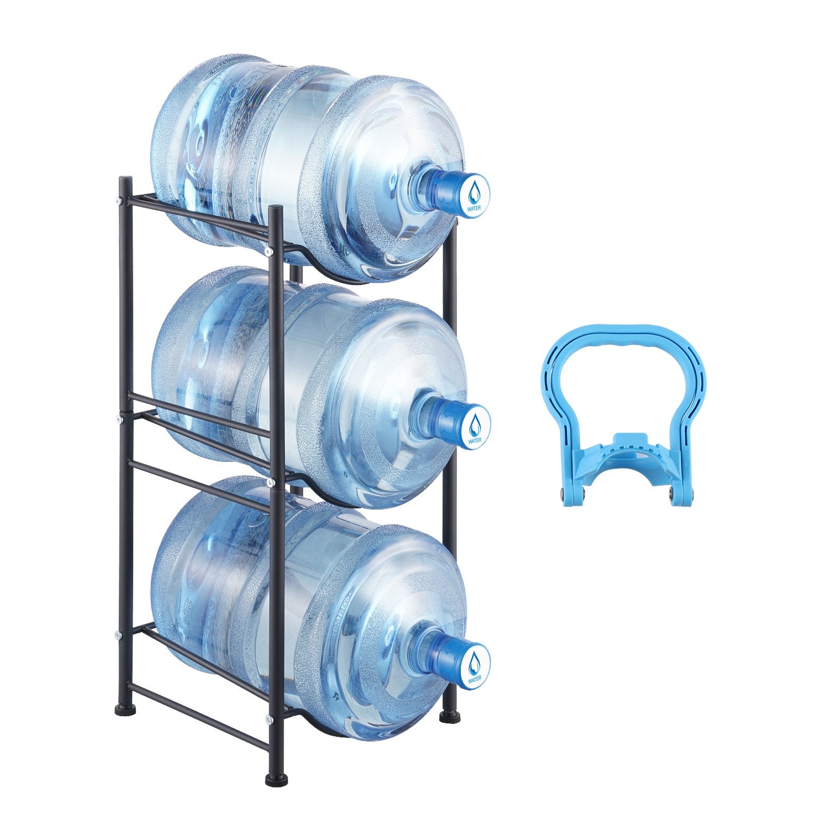VEVOR 3 Tiers Water Jug Holder Single Row Water Bottle Rack for 3 Bottles Black 