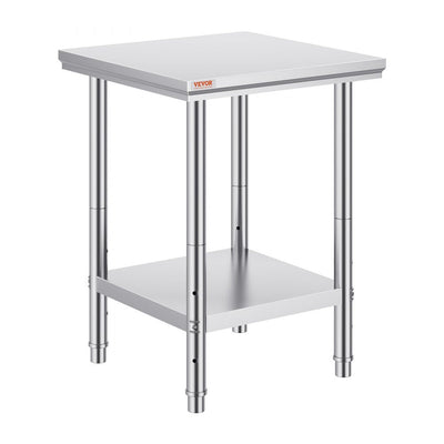 VEVOR Stainless Steel Work Table 24 x 24 x 32 Inch Commercial Kitchen Prep & Work Table Heavy Duty Prep Worktable Metal Work Table with Adjustable Feet for Restaurant, Home and Hotel 