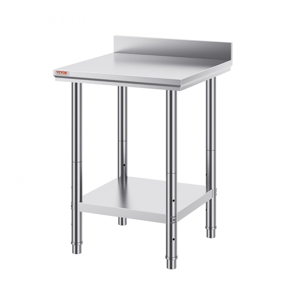 VEVOR Stainless Steel Work Table 24 x 24 x 34 Inch Commercial Food Prep Worktable Heavy Duty Prep Worktable Metal Work Table with Adjustable Feet for Restaurant, Home and Hotel 