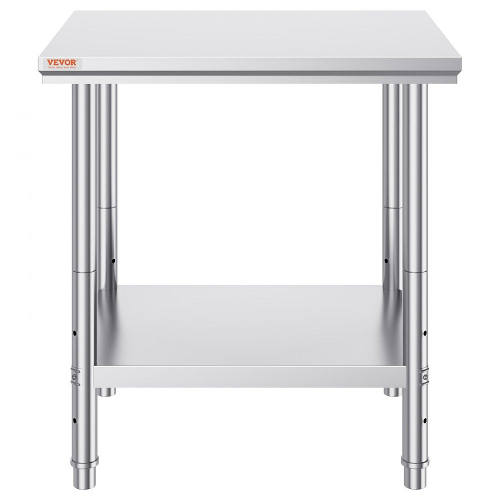 VEVOR Stainless Steel Work Table 24 x 30 x 32 Inch Commercial Food Prep Worktable for Home, Kitchen, Restaurant Metal Prep Table with Adjustable Feet 