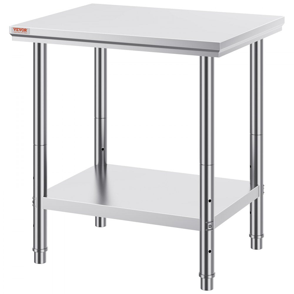 VEVOR Stainless Steel Work Table 24 x 30 x 32 Inch Commercial Food Prep Worktable for Home, Kitchen, Restaurant Metal Prep Table with Adjustable Feet 