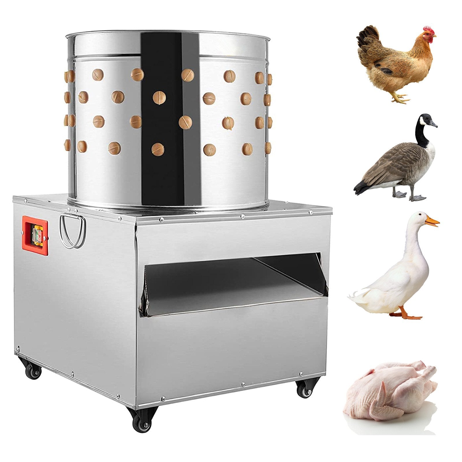VEVOR Chicken Poultry Plucker 2200W 240R/min Turkey Chicken Poultry Plucking Machine 23.5inch Barrel Diameter Stainless Steel Feather Plucking Machine with Wheels Defeather Hair Removal Machine 