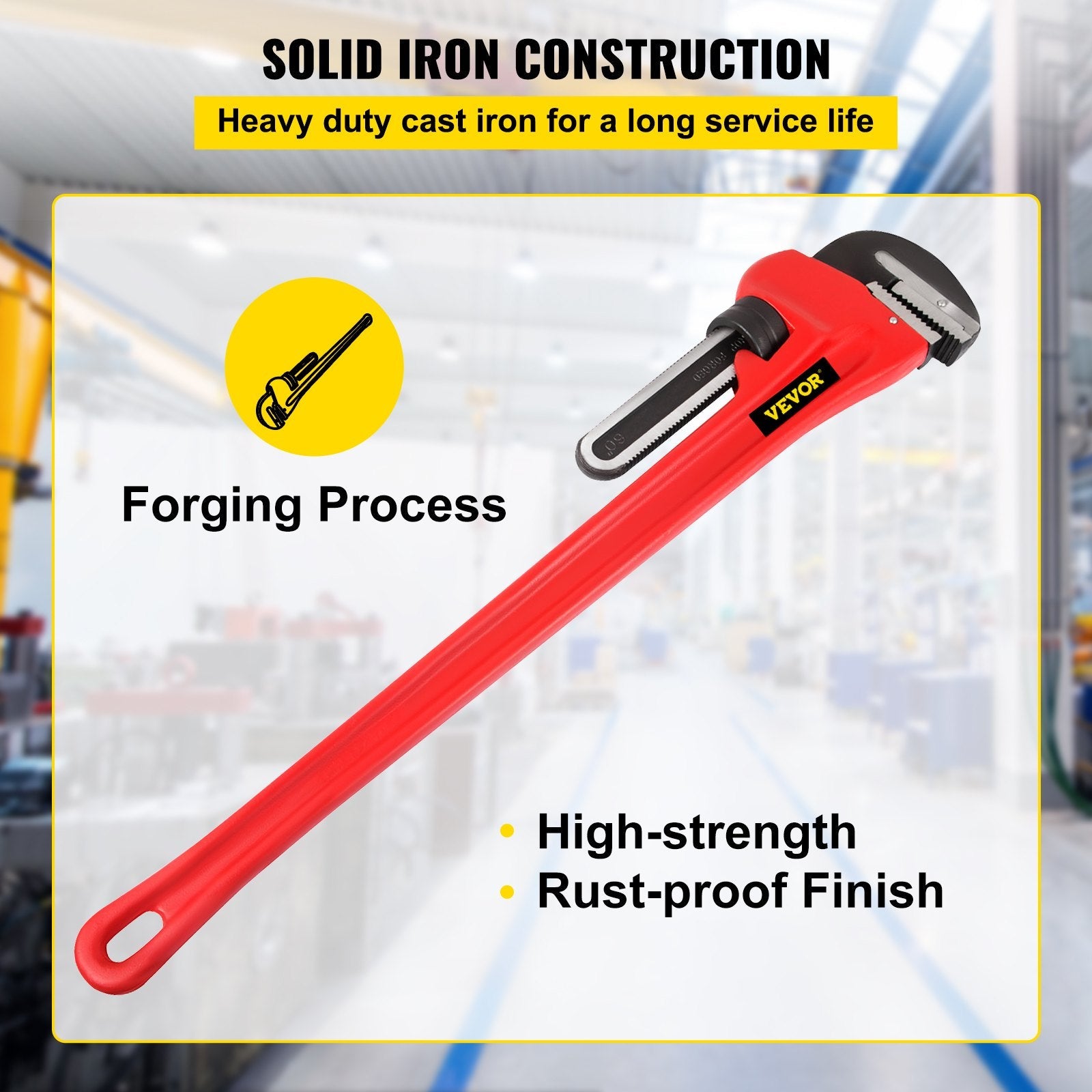 VEVOR 60" Cast Iron Handle Heavy-Duty Hook Jaw Straight Pipe Wrench 