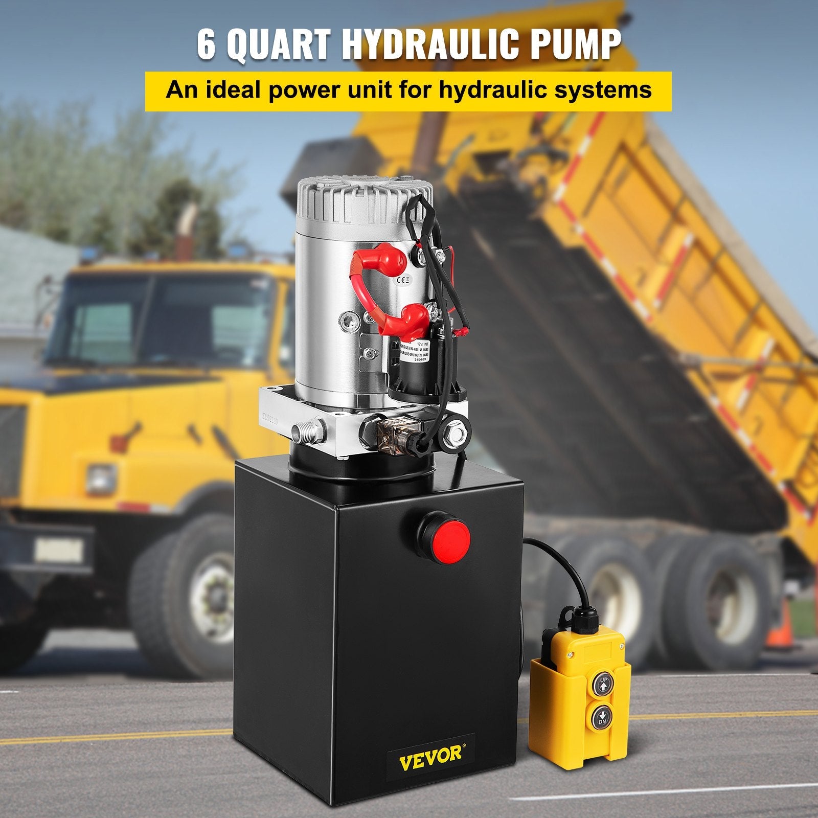 VEVOR 6 Quart Hydraulic Power Unit Steel Tank Hydraulic Pump Single Acting 3200 PSI Max 12V DC Power Unit for Dump Trailer Car Lifting 