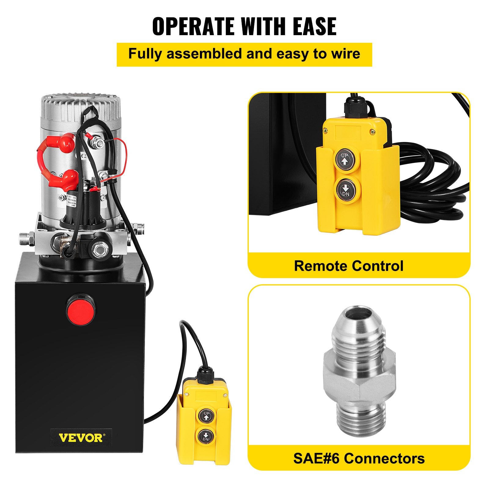 VEVOR 6 Quart Hydraulic Power Unit Steel Tank Hydraulic Pump Single Acting 3200 PSI Max 12V DC Power Unit for Dump Trailer Car Lifting 