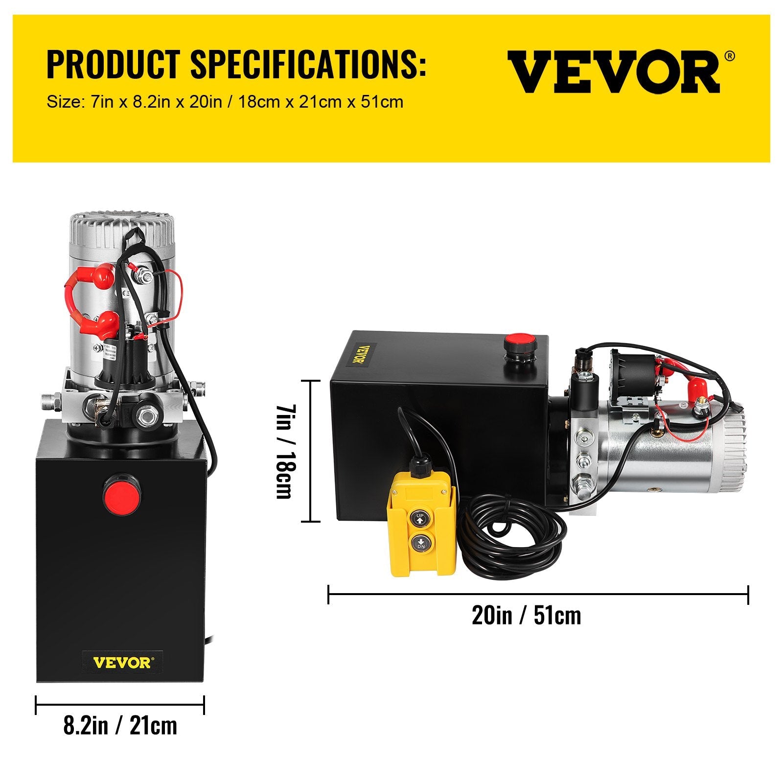 VEVOR 6 Quart Hydraulic Power Unit Steel Tank Hydraulic Pump Single Acting 3200 PSI Max 12V DC Power Unit for Dump Trailer Car Lifting 