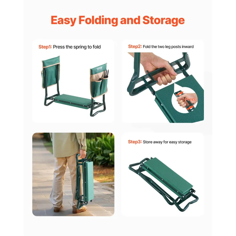 VEVOR Garden Kneeler and Seat 6" Wide Pad 330lbs Capacity Folding Garden Stool